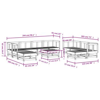 11-tlg. Garten-Lounge-Set Massivholz Kiefer