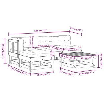 5-tlg. Garten-Lounge-Set mit Kissen Massivholz Douglasie
