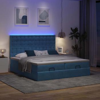 Ottoman-Bett mit Matratzen & LEDs Dunkelblau 160x200 cm Samt