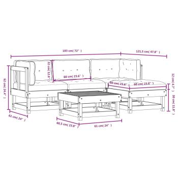 5-tlg. Garten-Lounge-Set mit Kissen Massivholz Douglasie