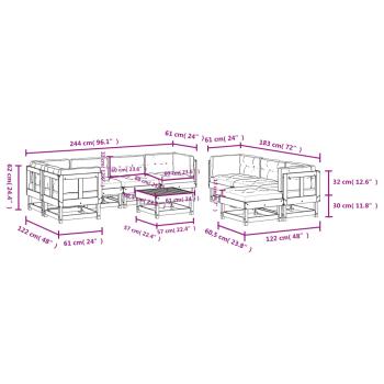 10-tlg. Garten-Lounge-Set mit Kissen Massivholz Douglasie