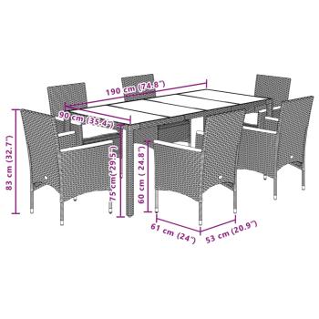 7-tlg. Garten-Essgruppe mit Kissen Grau Poly Rattan Akazie