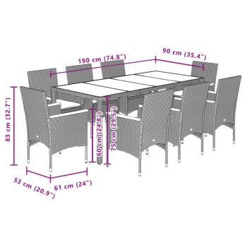 9-tlg. Garten-Essgruppe mit Kissen Grau Poly Rattan Akazie