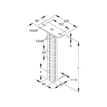 Niedax HU 6040/2000 Hängestiel, U-Profil, 60x40x2006mm, Stahl, feuerverzinkt