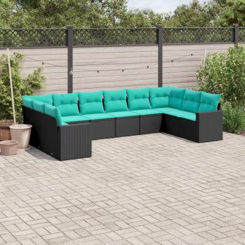 ARDEBO.de - 10-tlg. Garten-Sofagarnitur mit Kissen Schwarz Poly Rattan