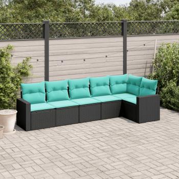 ARDEBO.de - 6-tlg. Garten-Sofagarnitur mit Kissen Schwarz Poly Rattan
