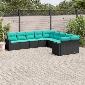 ARDEBO.de - 10-tlg. Garten-Sofagarnitur mit Kissen Schwarz Poly Rattan