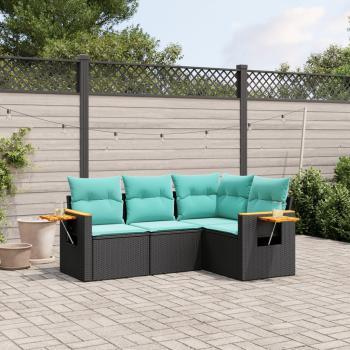 ARDEBO.de - 4-tlg. Garten-Sofagarnitur mit Kissen Schwarz Poly Rattan