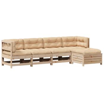 5-tlg. Garten-Lounge-Set mit Kissen Massivholz Kiefer
