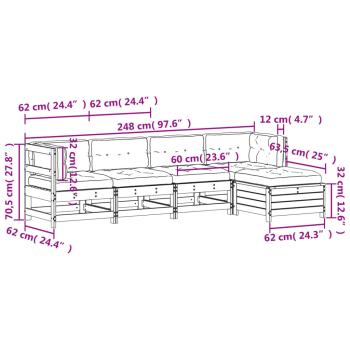 5-tlg. Garten-Lounge-Set mit Kissen Massivholz Kiefer