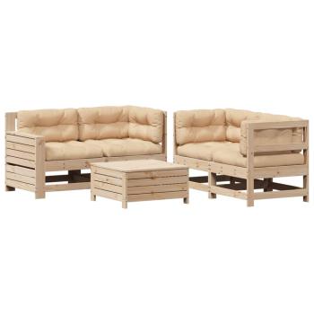 5-tlg. Garten-Lounge-Set mit Kissen Massivholz Kiefer