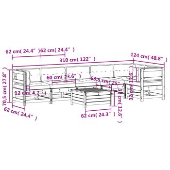 7-tlg. Garten-Lounge-Set mit Kissen Massivholz Kiefer