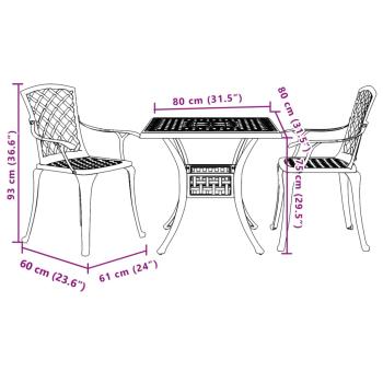 3-tlg. Bistro-Set Schwarz Aluminiumguss