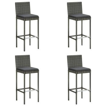 ARDEBO.de - Garten-Barhocker mit Kissen 4 Stk. Grau Poly Rattan