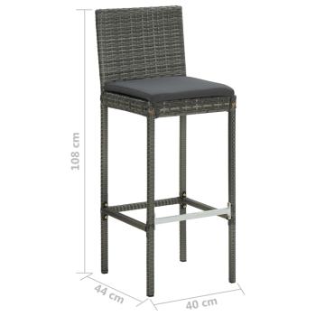 Garten-Barhocker mit Kissen 4 Stk. Grau Poly Rattan