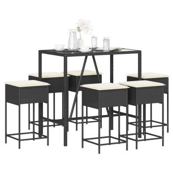 ARDEBO.de - 7-tlg. Gartenbar-Set mit Kissen Schwarz Poly Rattan