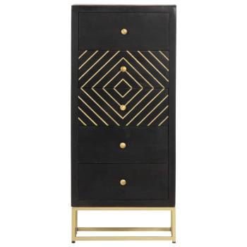 Schubladenschrank Schwarz Golden 45x30x105cm Mangoholz