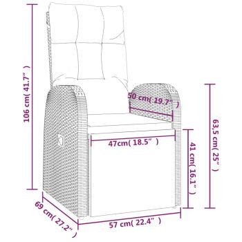 Gartensessel Verstellbar mit Kissen Schwarz Poly Rattan