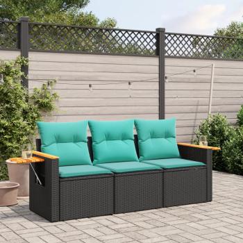 ARDEBO.de - 3-tlg. Garten-Sofagarnitur mit Kissen Schwarz Poly Rattan