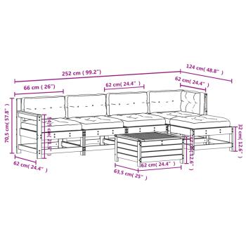 6-tlg. Garten-Lounge-Set mit Kissen Massivholz Kiefer