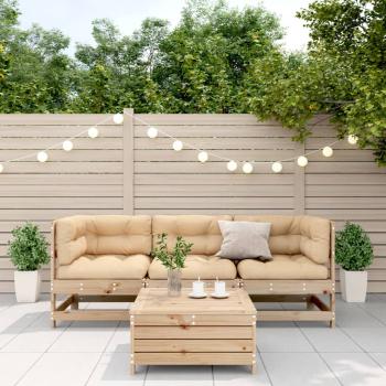 4-tlg. Garten-Lounge-Set mit Kissen Massivholz Kiefer