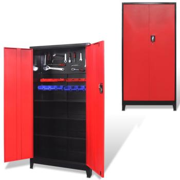 ARDEBO.de - Werkzeugschrank mit 2 Türen Stahl 90x40x180 cm Schwarz/Rot