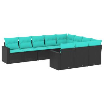 10-tlg. Garten-Sofagarnitur mit Kissen Schwarz Poly Rattan
