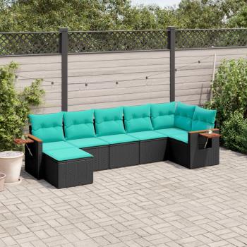ARDEBO.de - 7-tlg. Garten-Sofagarnitur mit Kissen Schwarz Poly Rattan