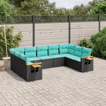 ARDEBO.de - 9-tlg. Garten-Sofagarnitur mit Kissen Schwarz Poly Rattan