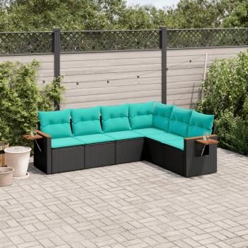 ARDEBO.de - 6-tlg. Garten-Sofagarnitur mit Kissen Schwarz Poly Rattan