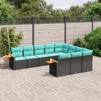 ARDEBO.de - 10-tlg. Garten-Sofagarnitur mit Kissen Schwarz Poly Rattan