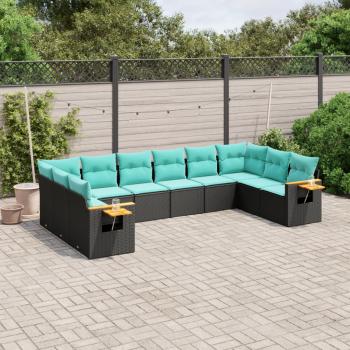 ARDEBO.de - 10-tlg. Garten-Sofagarnitur mit Kissen Schwarz Poly Rattan