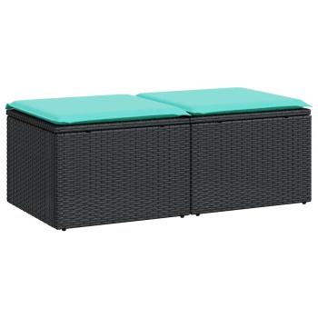 2-tlg. Garten-Sofagarnitur mit Kissen Schwarz Poly Rattan