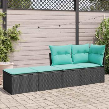 2-tlg. Garten-Sofagarnitur mit Kissen Schwarz Poly Rattan