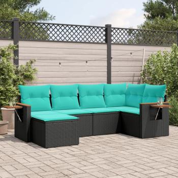 ARDEBO.de - 6-tlg. Garten-Sofagarnitur mit Kissen Schwarz Poly Rattan