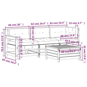 4-tlg. Garten-Lounge-Set mit Kissen Massivholz Kiefer