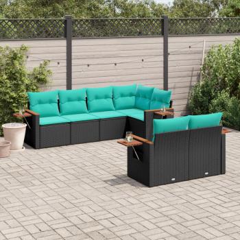 ARDEBO.de - 7-tlg. Garten-Sofagarnitur mit Kissen Schwarz Poly Rattan