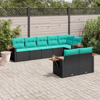 ARDEBO.de - 8-tlg. Garten-Sofagarnitur mit Kissen Schwarz Poly Rattan