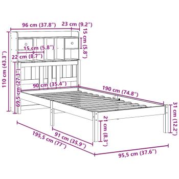 Massivholzbett mit Regal ohne Matratze 90x190 cm Kiefer