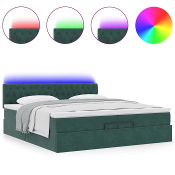 Ottoman-Bett mit Matratzen & LEDs Dunkelgrün 200x200 cm Samt