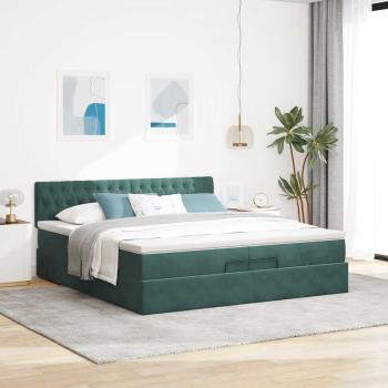 Ottoman-Bett mit Matratze Dunkelgrün 200x200 cm Samt