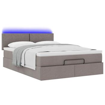 Ottomanische Bett mit Matratze & LEDs Taupe 140x190 cm Stoff