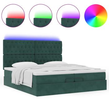 Ottoman-Bett mit Matratzen & LEDs Dunkelgrün 200x200 cm Samt