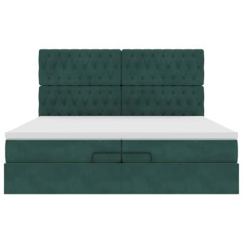 Ottoman-Bett mit Matratzen & LEDs Dunkelgrün 200x200 cm Samt