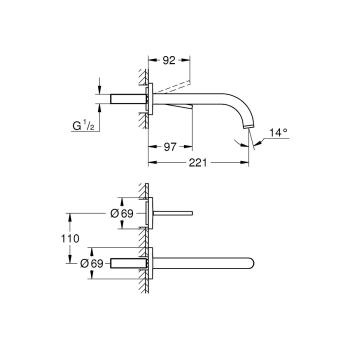 GROHE Atrio 2-Loch-Waschtischbatterie, Wandmontage, EcoJoy, chrom (19918003)