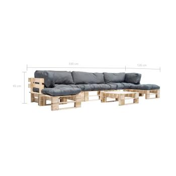 6-tlg. Paletten-Lounge-Set mit Kissen in Grau Holz