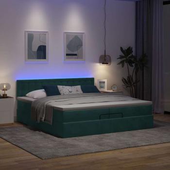 Ottoman-Bett mit Matratzen & LEDs Dunkelgrün 200x200 cm Samt