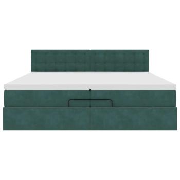 Ottoman-Bett mit Matratzen & LEDs Dunkelgrün 200x200 cm Samt