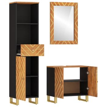 3-tlg. Badschrank-Set Braun und Schwarz Massivholz Mango