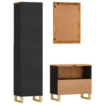 3-tlg. Badschrank-Set Braun und Schwarz Massivholz Mango